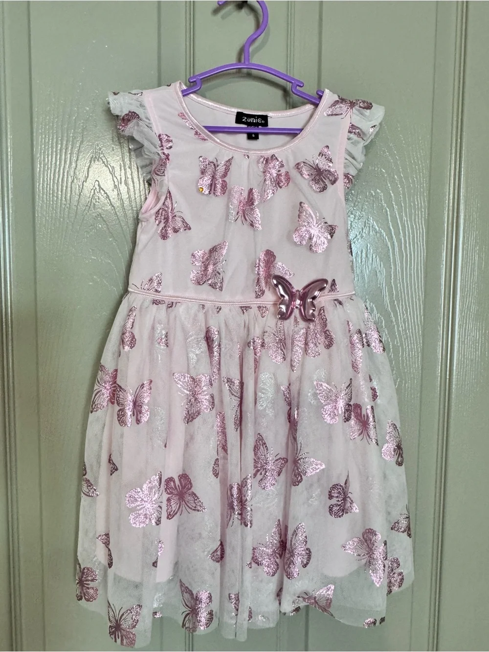 Zunie Light Pink Dress with Rose-Gold Butterfly Accents